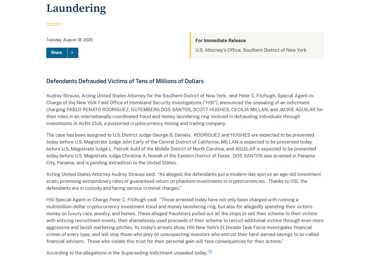 USAO SDNY: Operators Of Global Cryptocurrency Ponzi Scheme And Attorney Charged With Fraud And Money Laundering